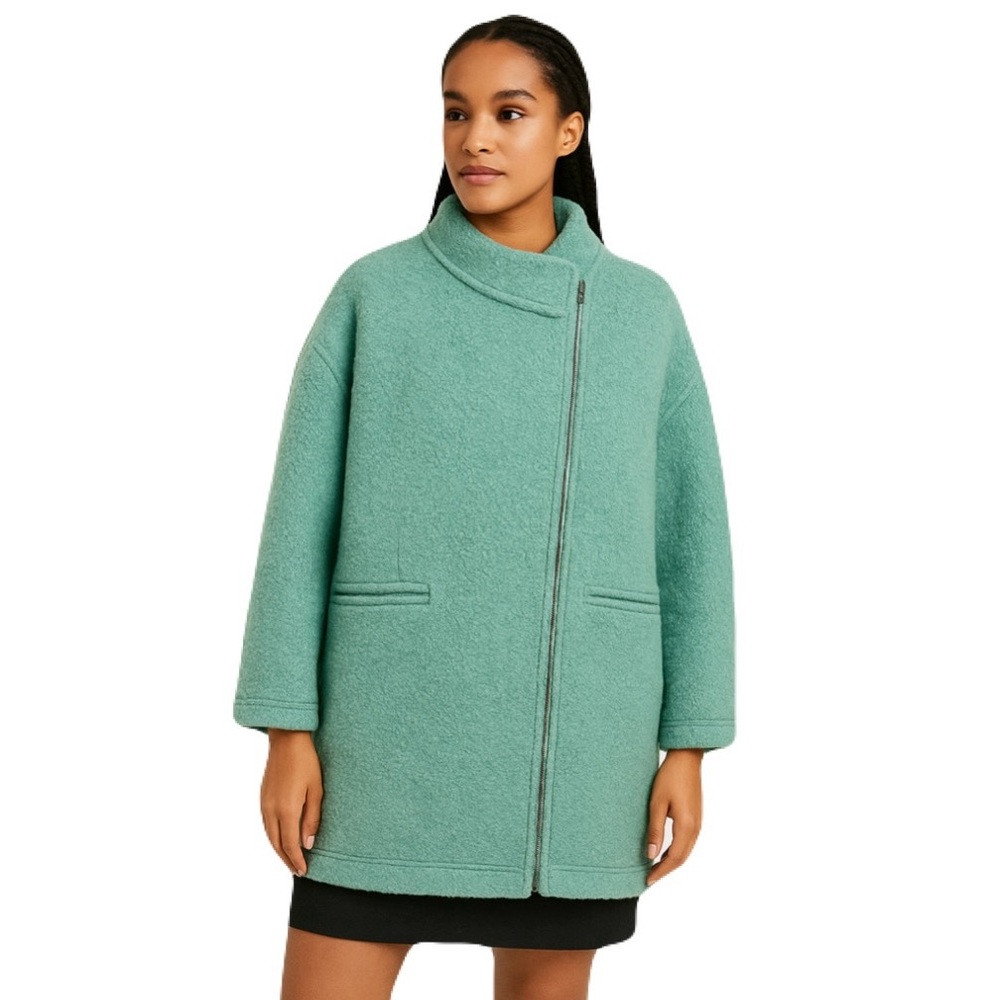 Compania Fantastica Womens Small Wool Blend Oversized Asymmetrical Zipper Coat